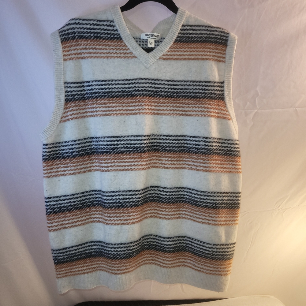 Goodthreads Lambs Wool 100% Mens Vest XLT Stripped Brown/cream